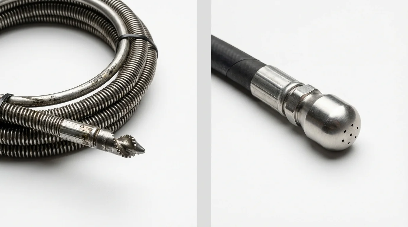 Drain snake cable and hydro jetting nozzle used for drain cleaning in Barron, WI
