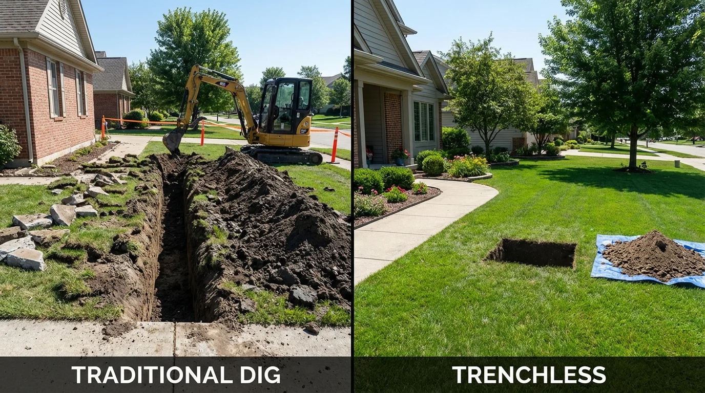 Trenchless sewer repair with minimal yard damage versus traditional excavation in Barron, WI